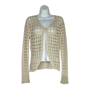 Premiere Collection Cream Crochet Boho Cardigan Cottagecore Long Sleeve Medium